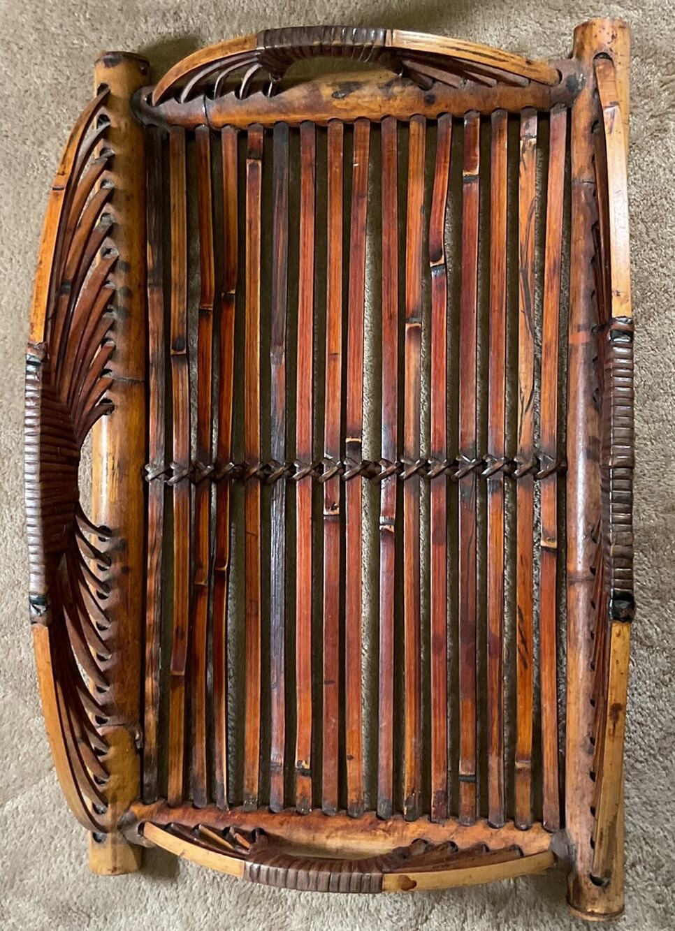 Bamboo Serving Tray Tiki Handcrafted Boho Tropical Slated Wood 11 X 15.25